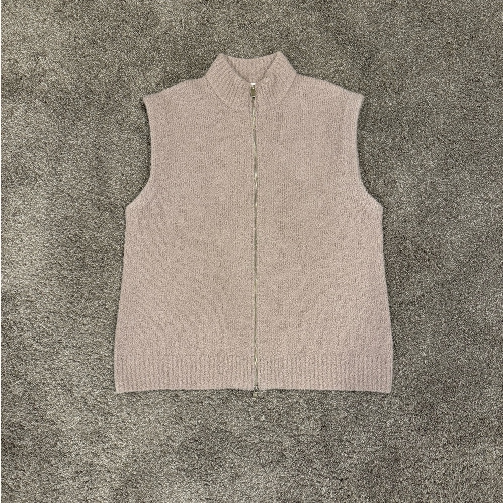 Haven Well Within - Women’s Knit Zip Boucle Sweater Vest - Tan/Cream, sz Small
